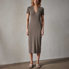 Split Front Knit Dress in River Rock | James Perse Los Angeles 