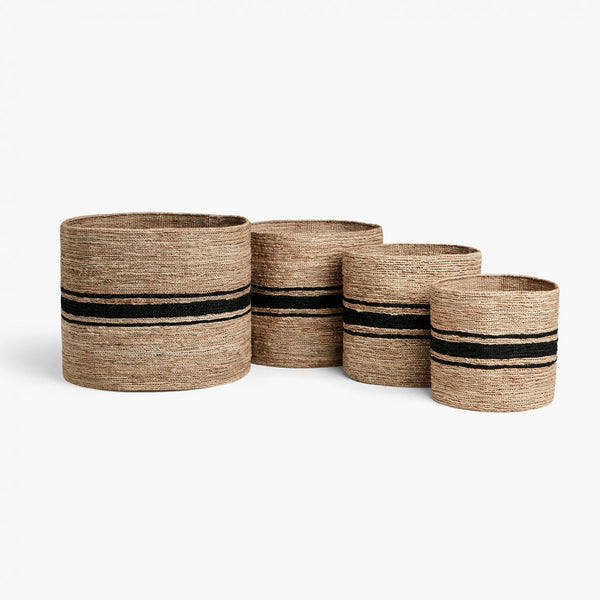 Small Jute Basket In Natural/Charcoal Stripe | James Perse Los Angeles
