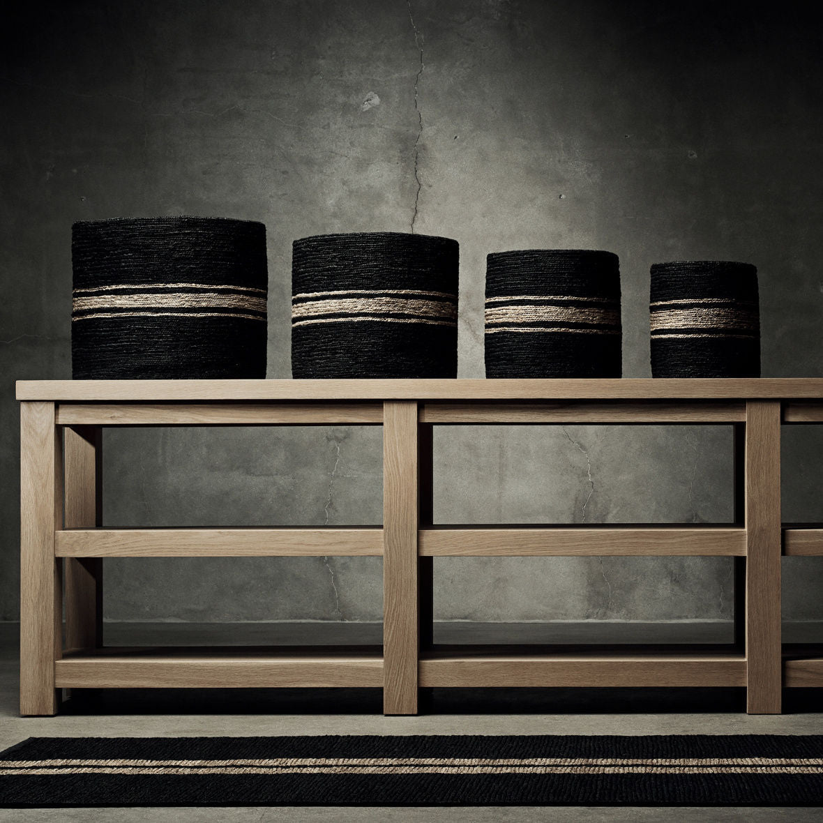 Medium Jute Basket In Charcoal/Natural Stripe | James Perse Los Angeles